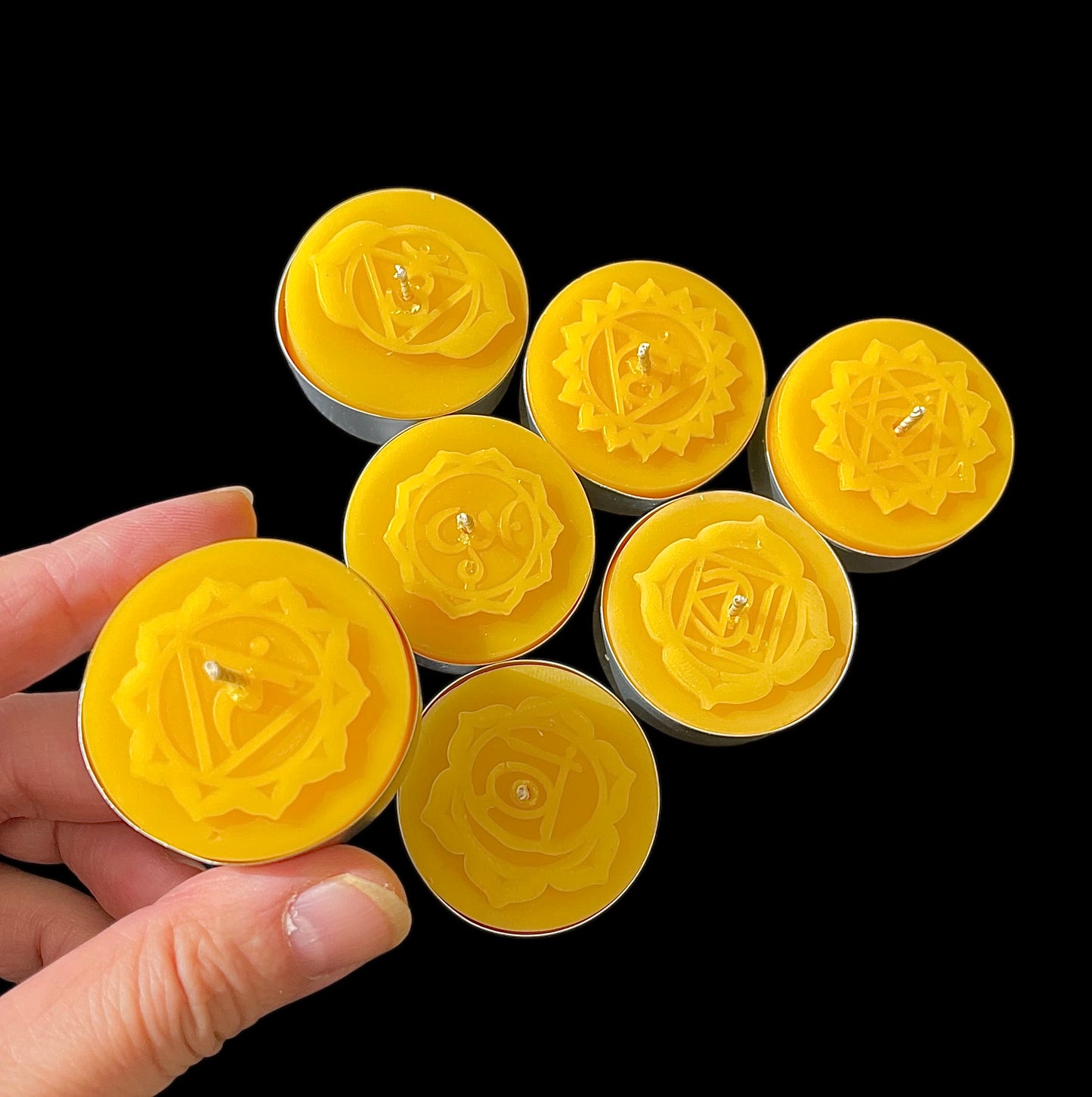 Silicone chakra Tealight candle Mold - yoga symbols tealight mold - 8 cavities - wax melt lotion bar soap