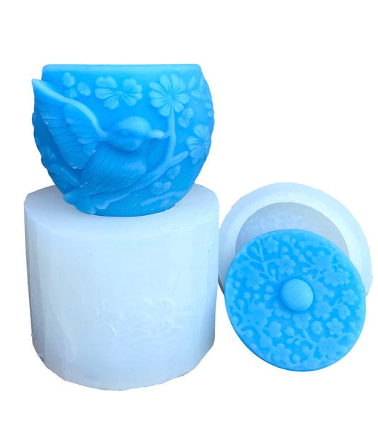 Silicone container molds - blue bird with flower