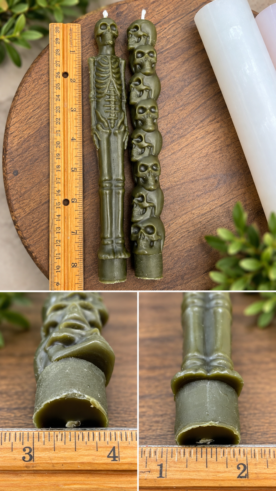 Halloween taper candle mold designed- skull heads skeleton 8.5”
