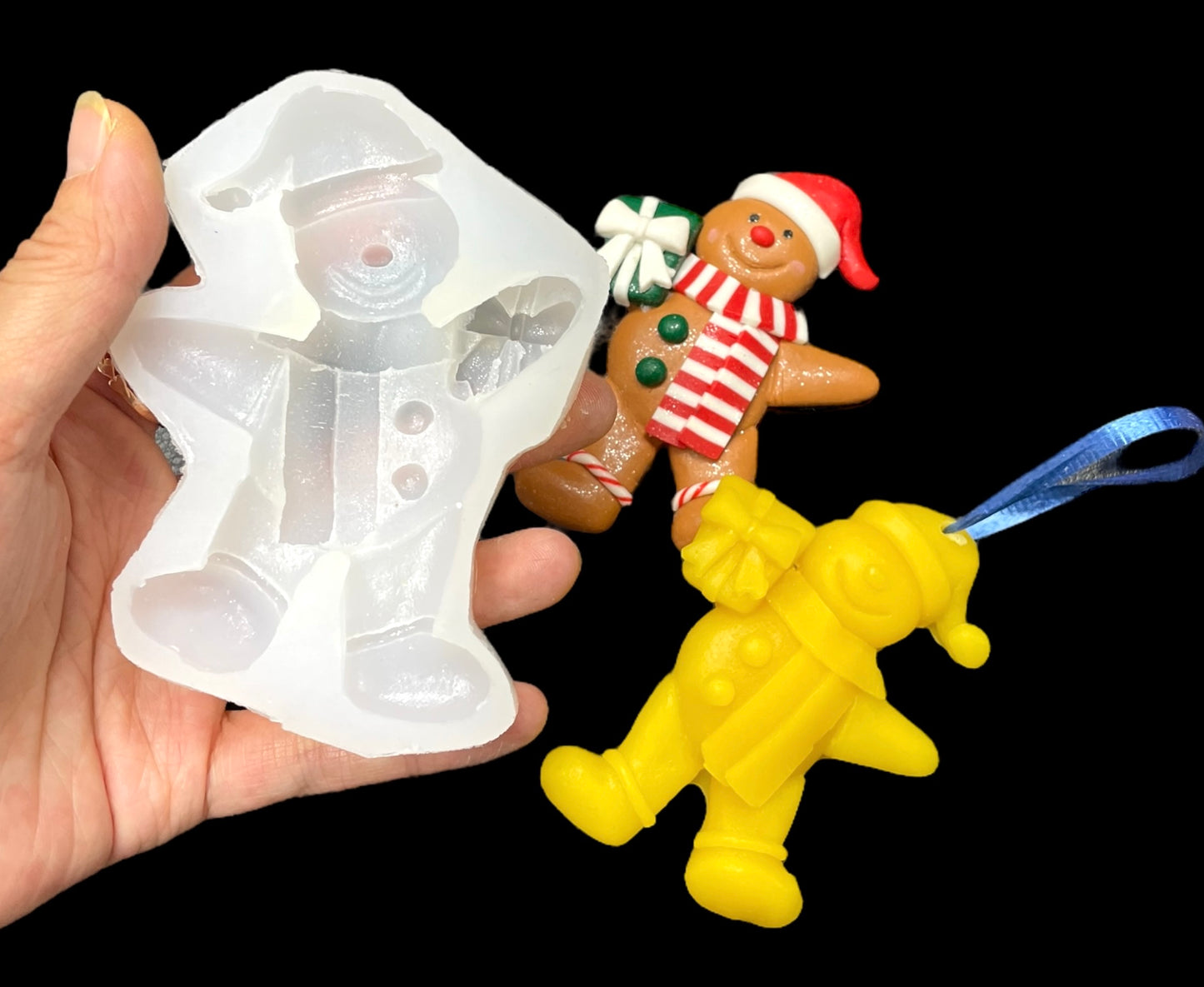 silicone snowman mold - 2D Christmas tree ornament mold - wax resin soap chocolate mold