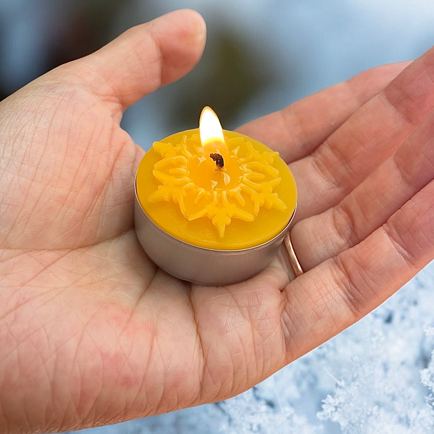 pack of 4 pure beeswax snowflake tealight candles - holiday candles - Christmas gift - candle gift