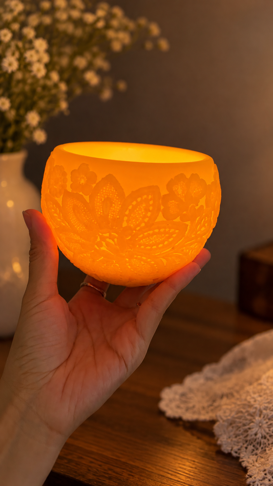 Silicone lace luminary mold - container planter mold
