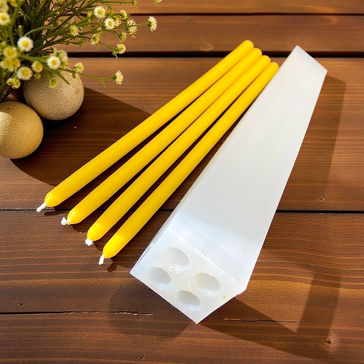 4 cavity long church taper candle mold 13.75” x 0.5”