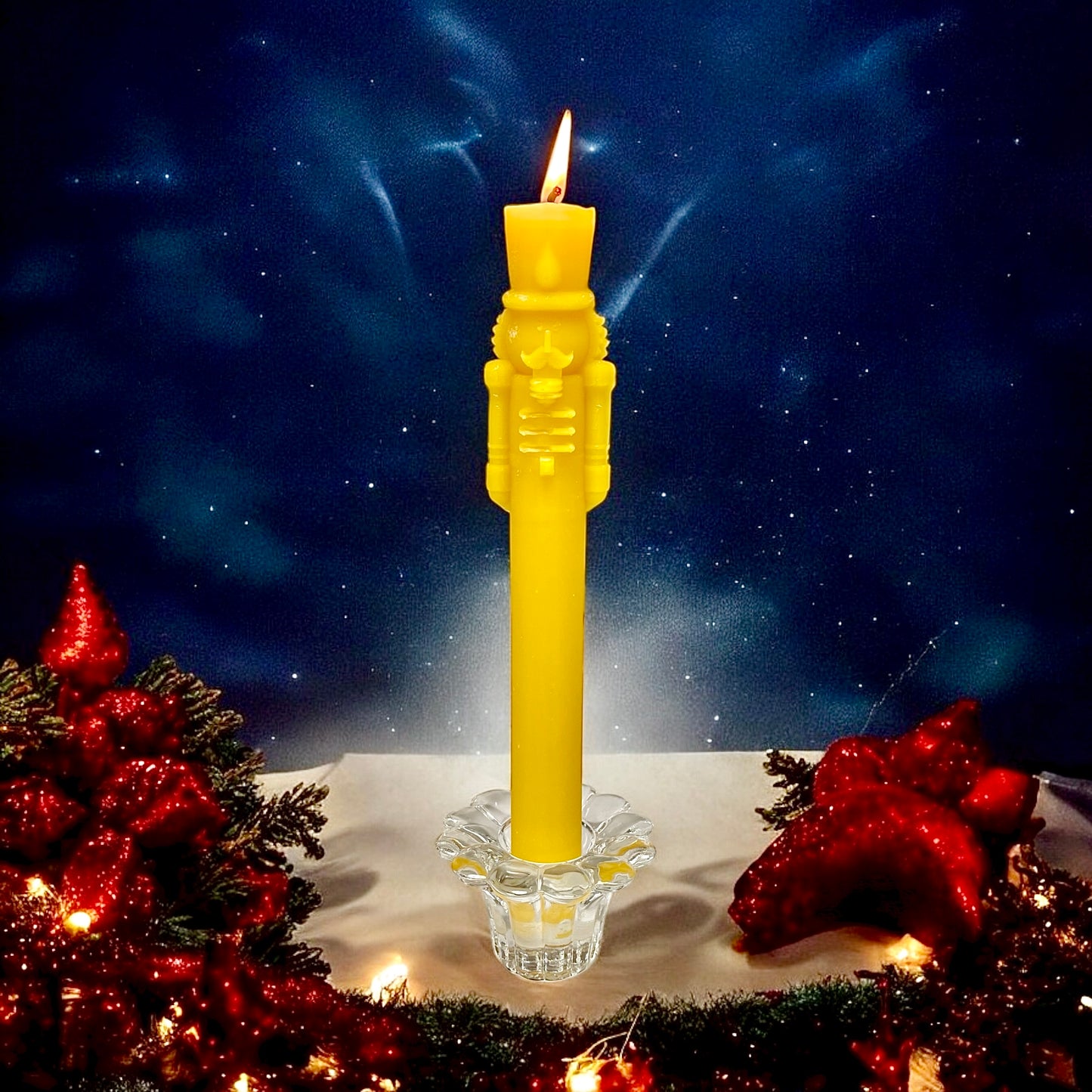 10” beeswax nutcracker taper candle for Christmas