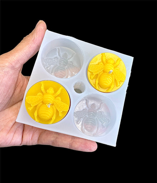 Silicone Tea light candle Mold honeybee bee mould wax melt lotion bar easy release 4 cavity Homemade