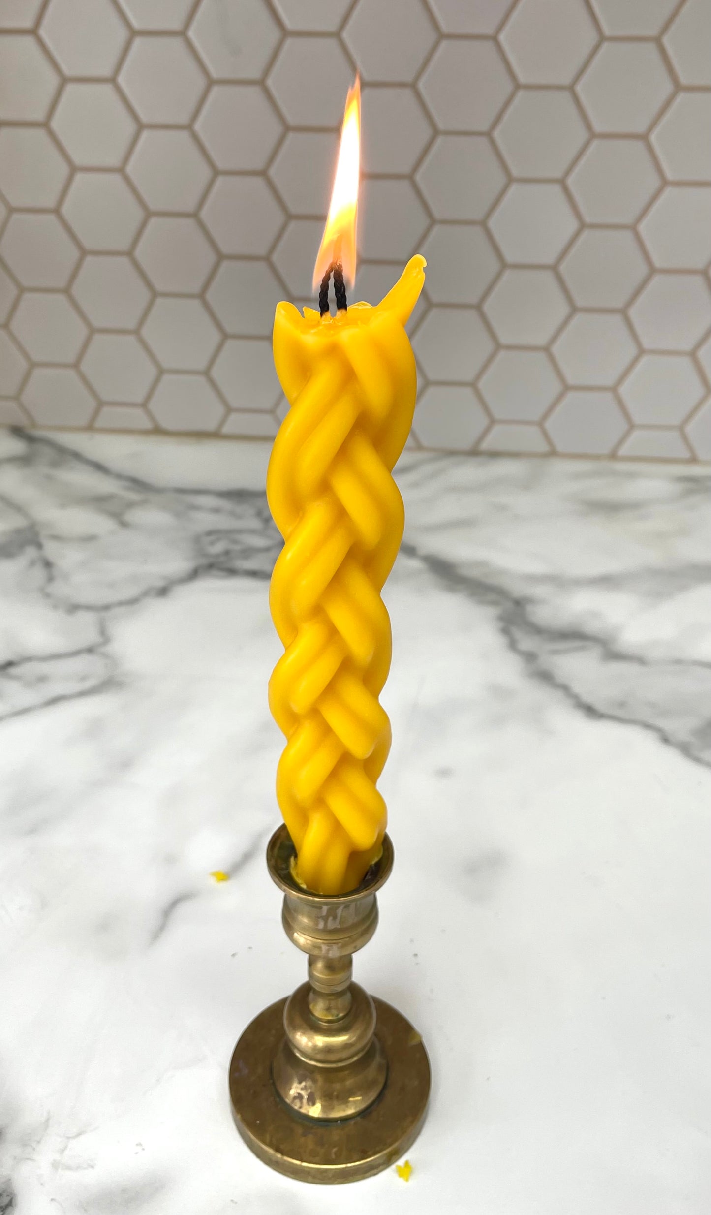 Braided beeswax candle 10” - 2 wick taper candle - havdalah candle