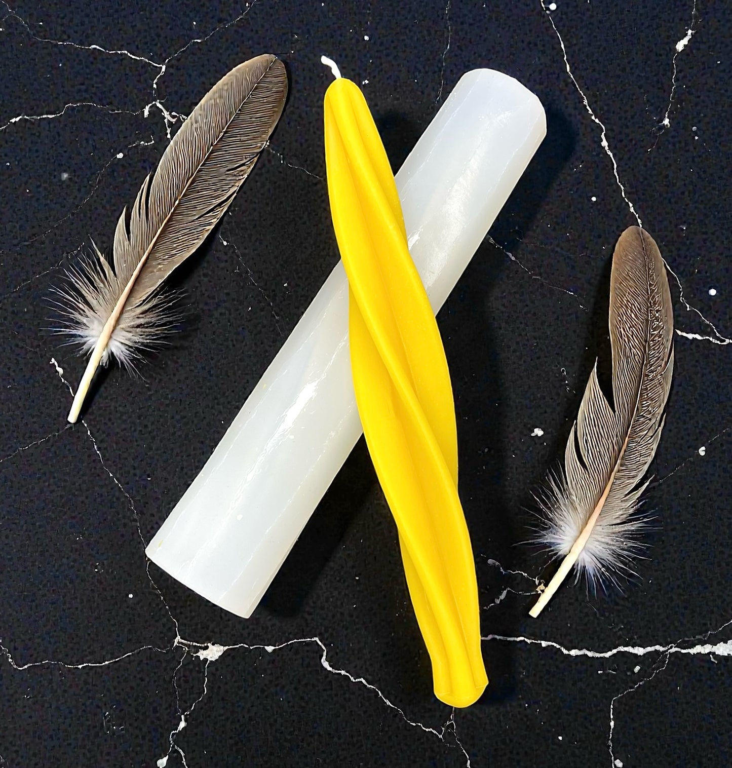 Twisted taper candle mold - spiral feathered twisted candle mold - 10 1/4”