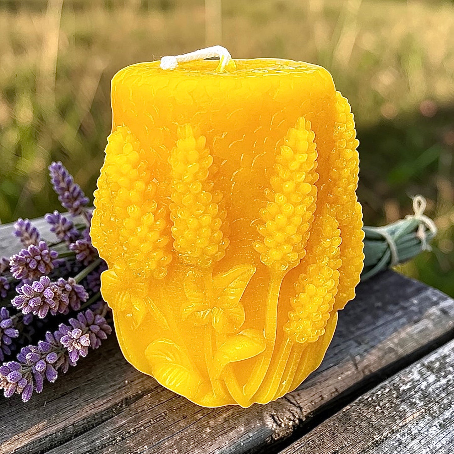 Pure beeswax lavender pillar candle