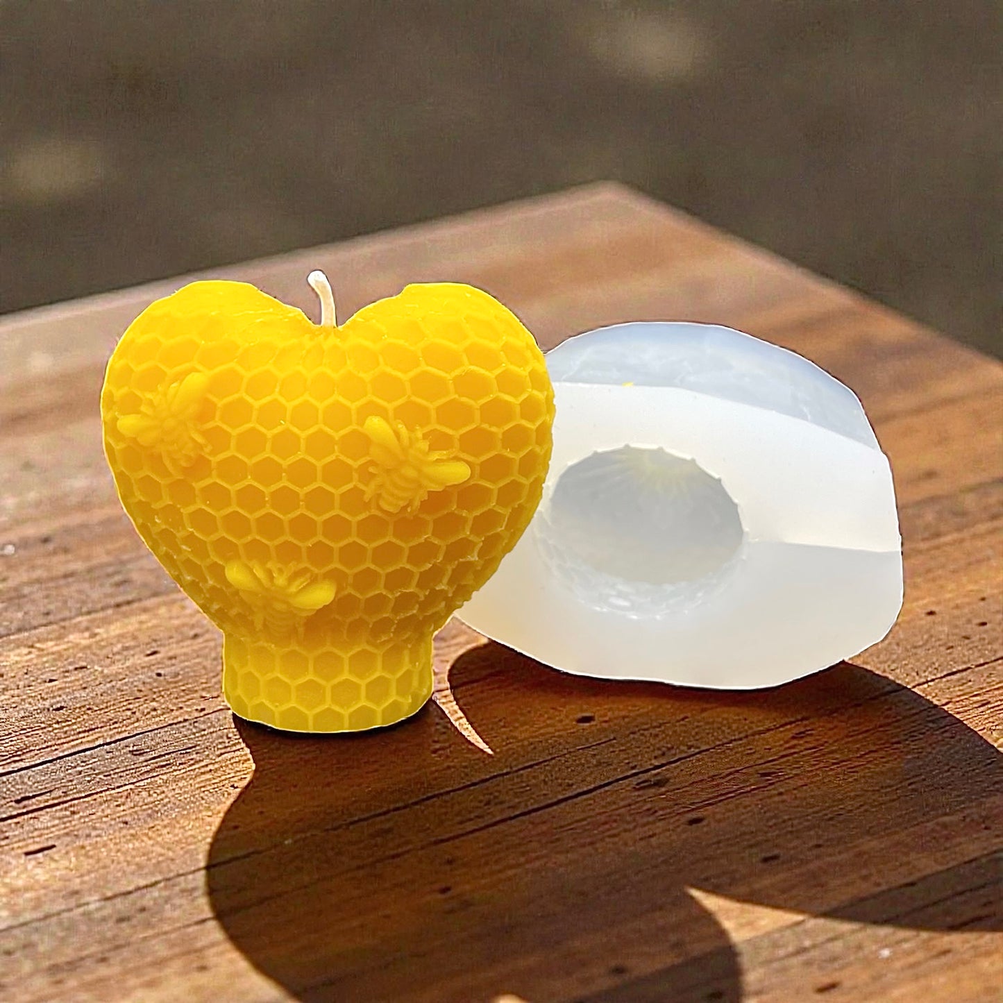 Silicone heart mold with Honeycomb and bees