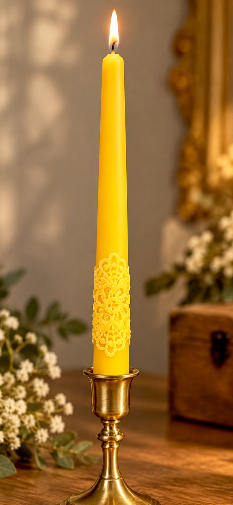 9” silicone lace trim taper candle mold