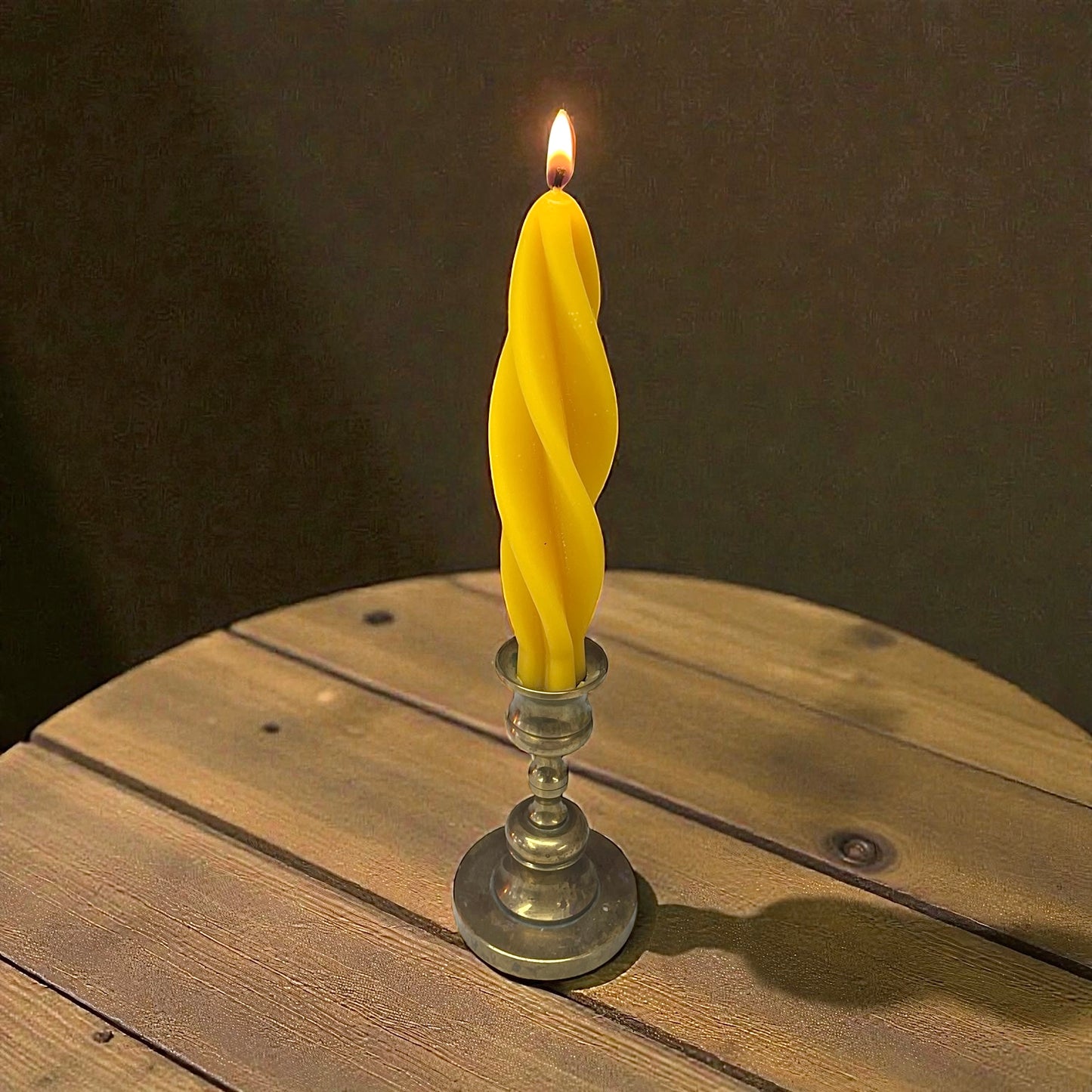 A pair 100% pure beeswax spiral twisted taper candles - handmade - 6”