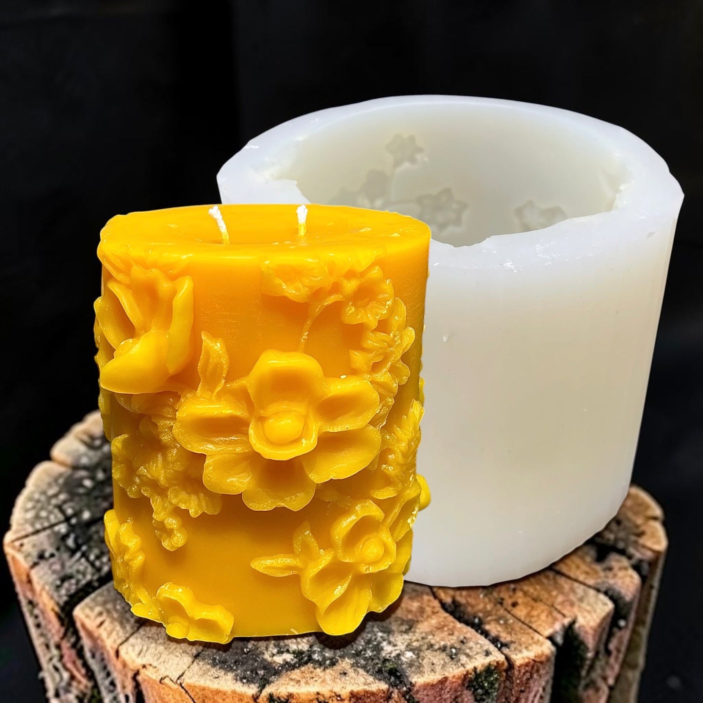 Floral pillar candle mold 3.75”