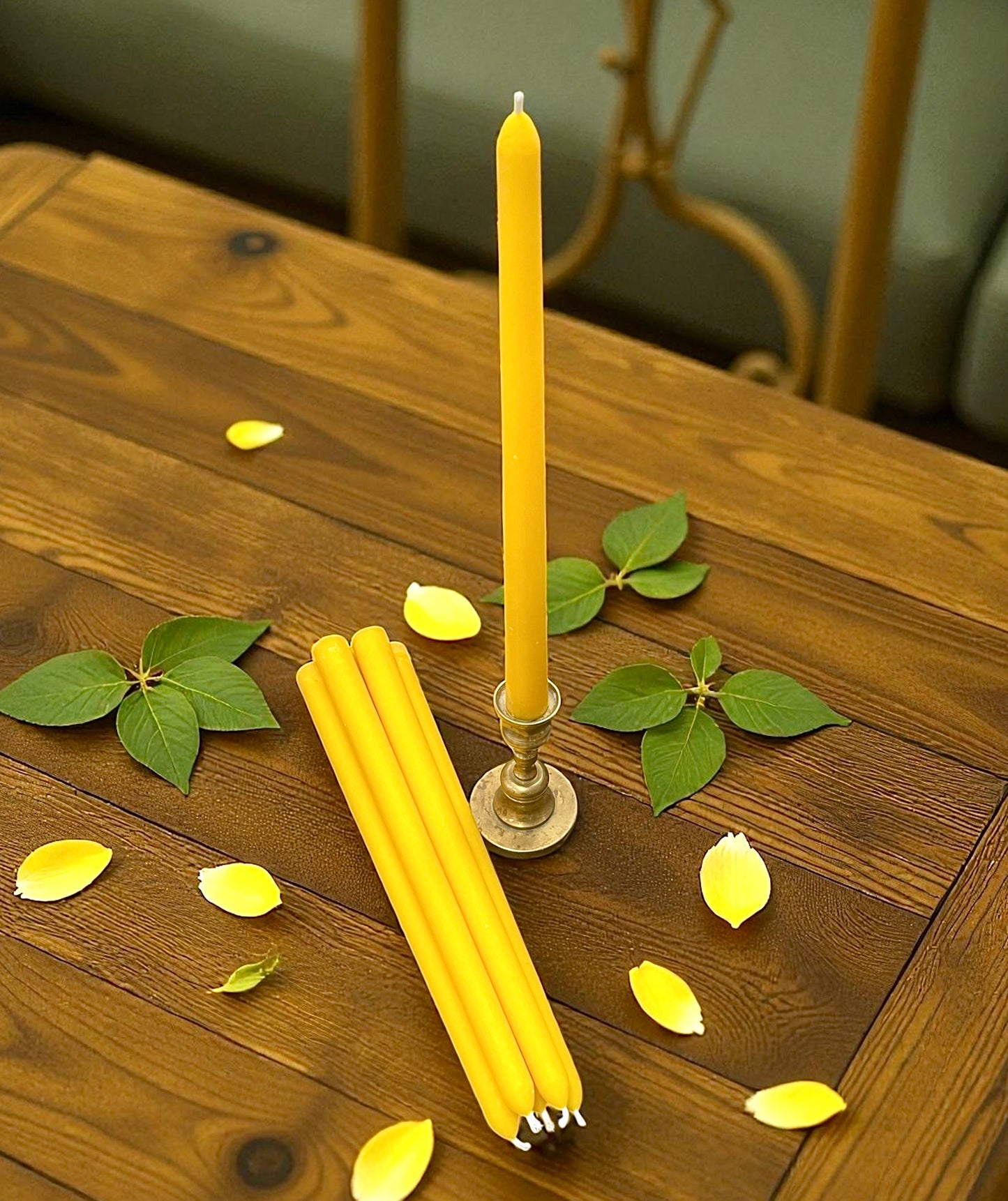 Set of 6 pure beeswax taper candles 12”x 7/8”, church candles, dinner tapers