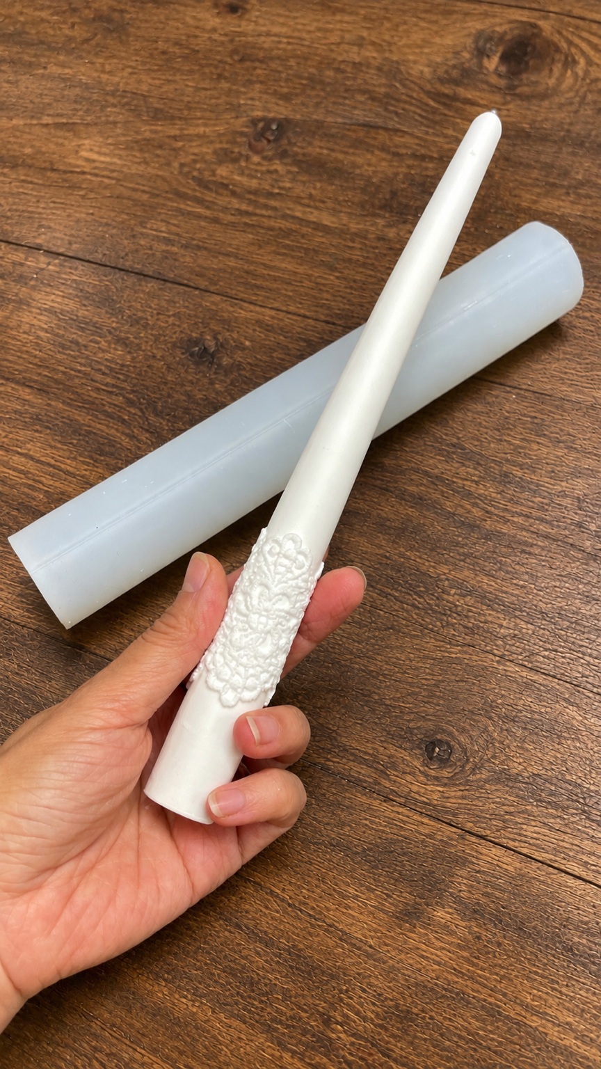 9” silicone lace trim taper candle mold