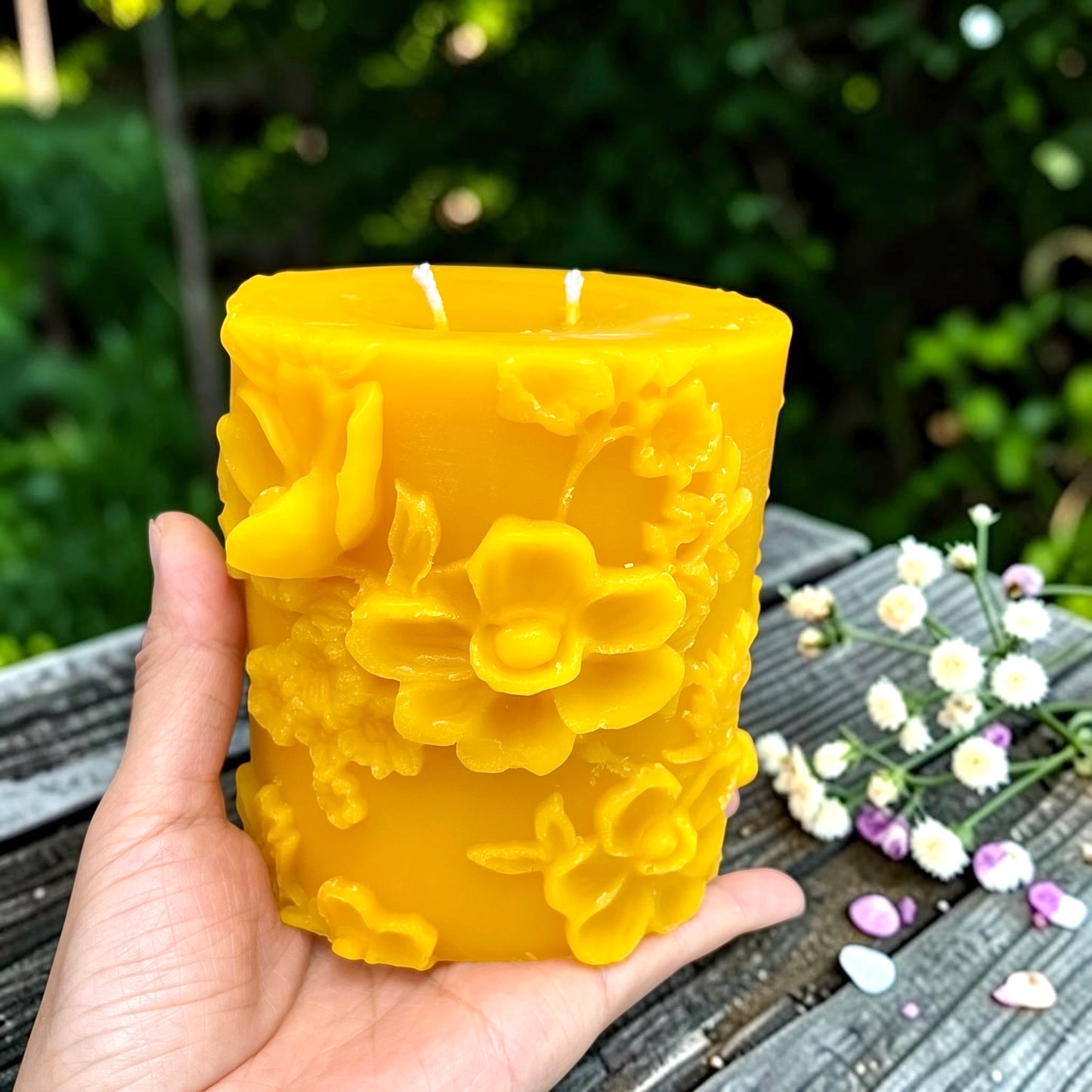 Large floral pillar candle 3.75”