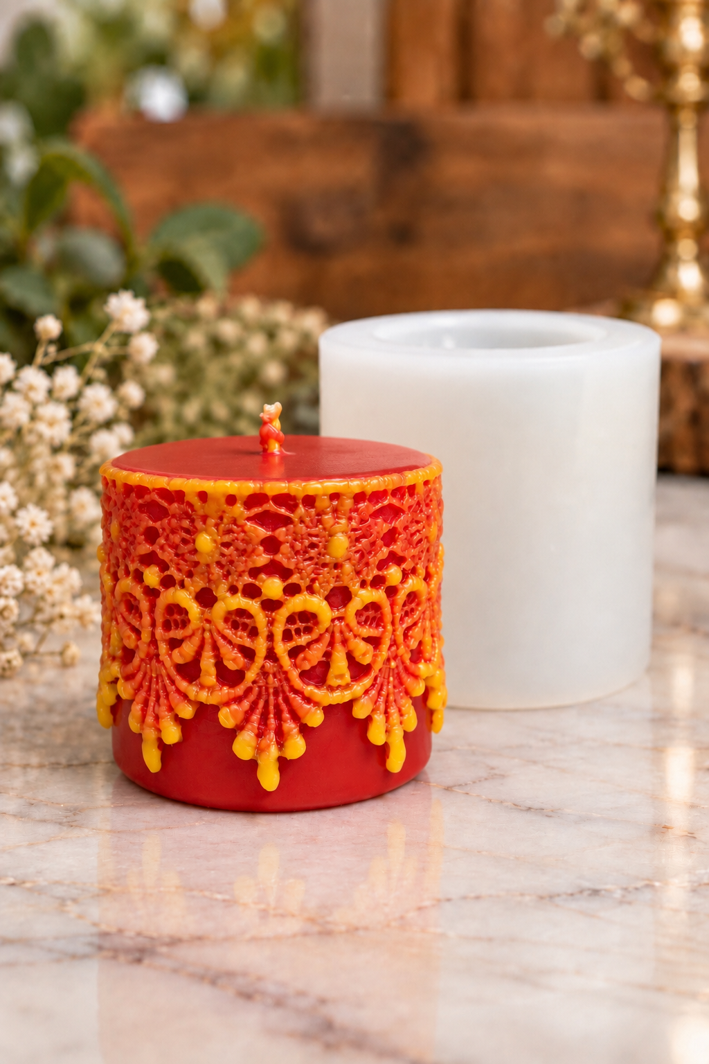 Silicone lace pillar candle