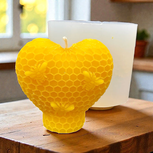 Silicone heart mold with Honeycomb and bees