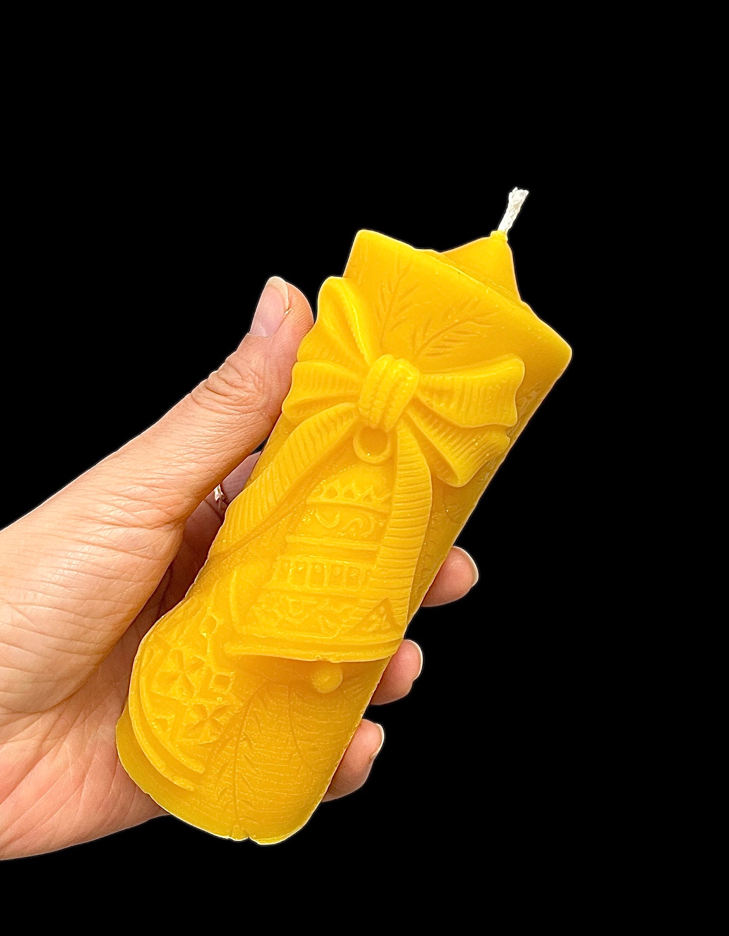 5” Christmas pillar candle mold - Christmas bell with bow