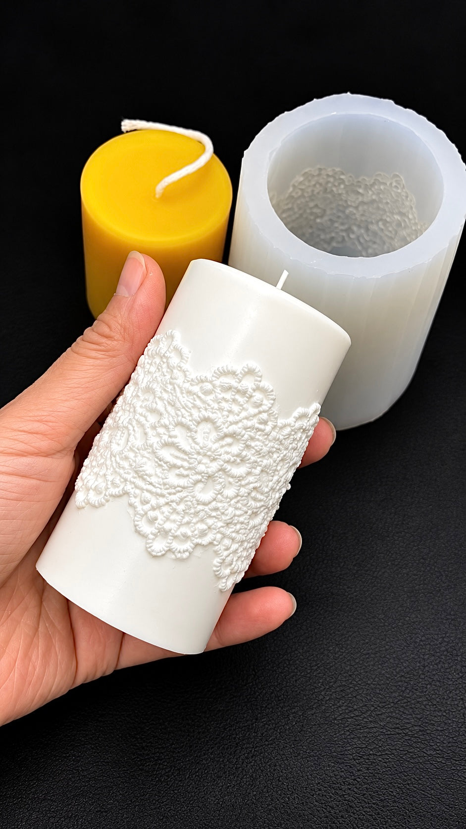 Silicone lace pillar candle mold 3 1/4” x 2”