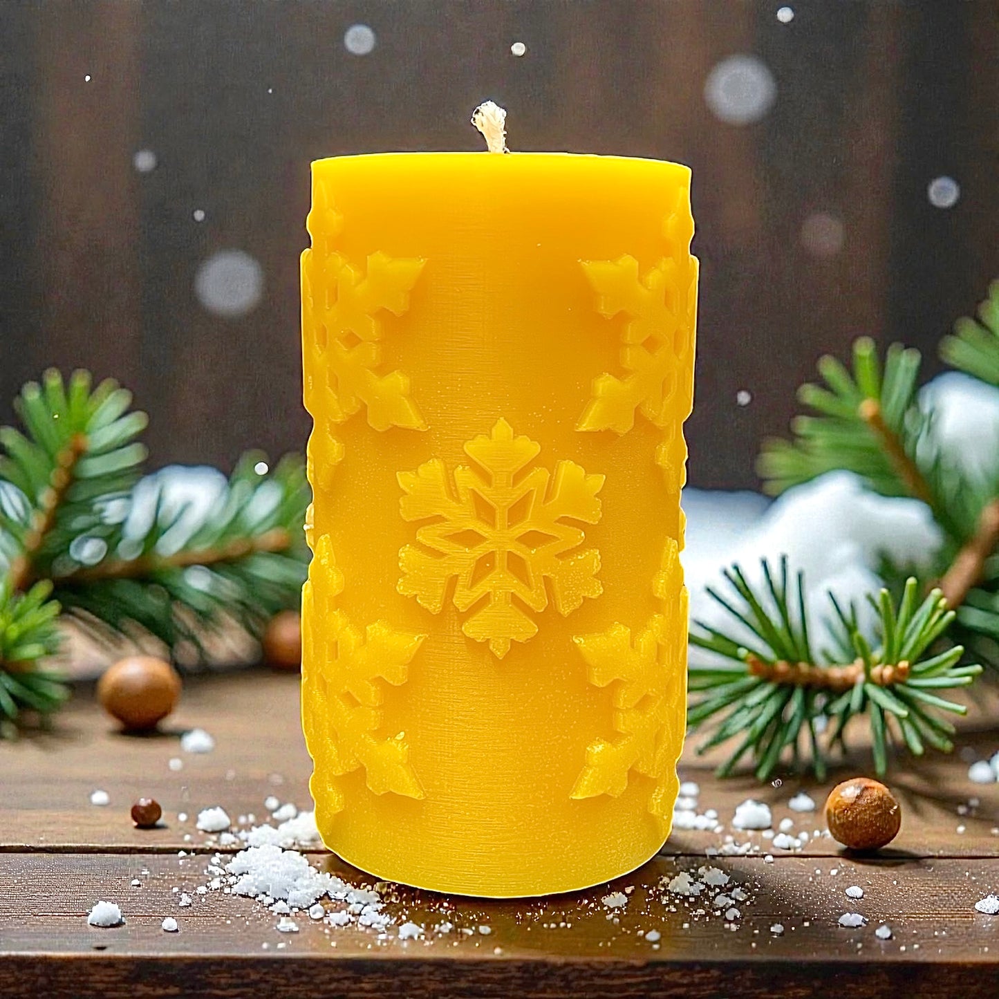 Pure beeswax snowflake pillar candle