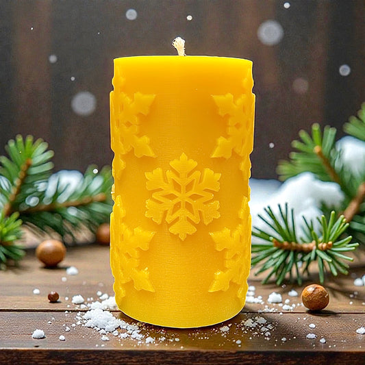 Pure beeswax snowflake pillar candle