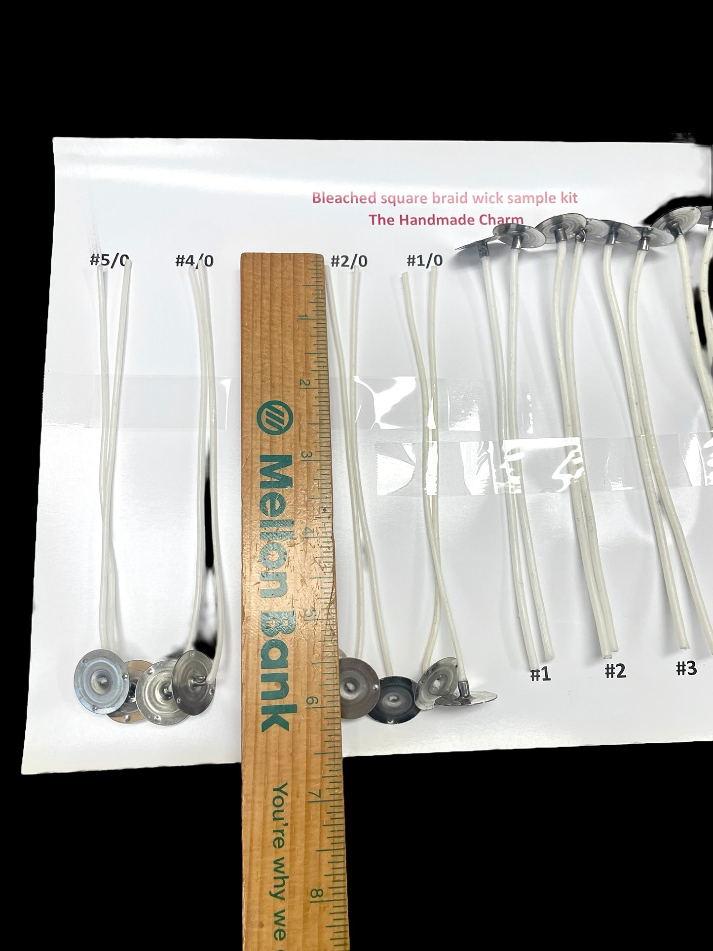 Bleached square braid wick sample kit with wick suggestion & rate chart - 10 wick sizes