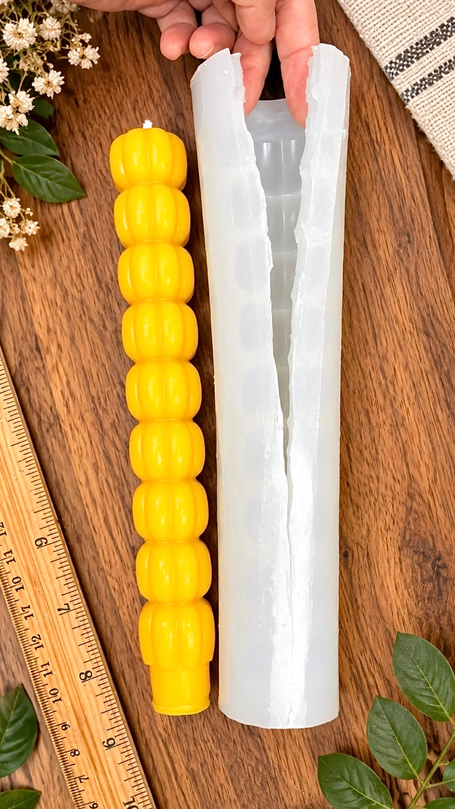 Halloween taper candle mold - stack skull heads pumpkin 8.25”