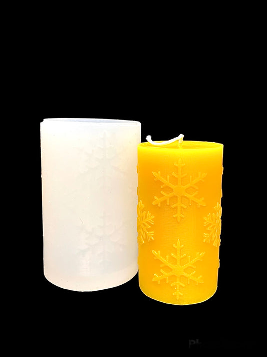 Silicone snowflake candle Mold - round pillar candle mold - holiday candle mold - cylinder mold - 2 1/8” x 3 3/4”