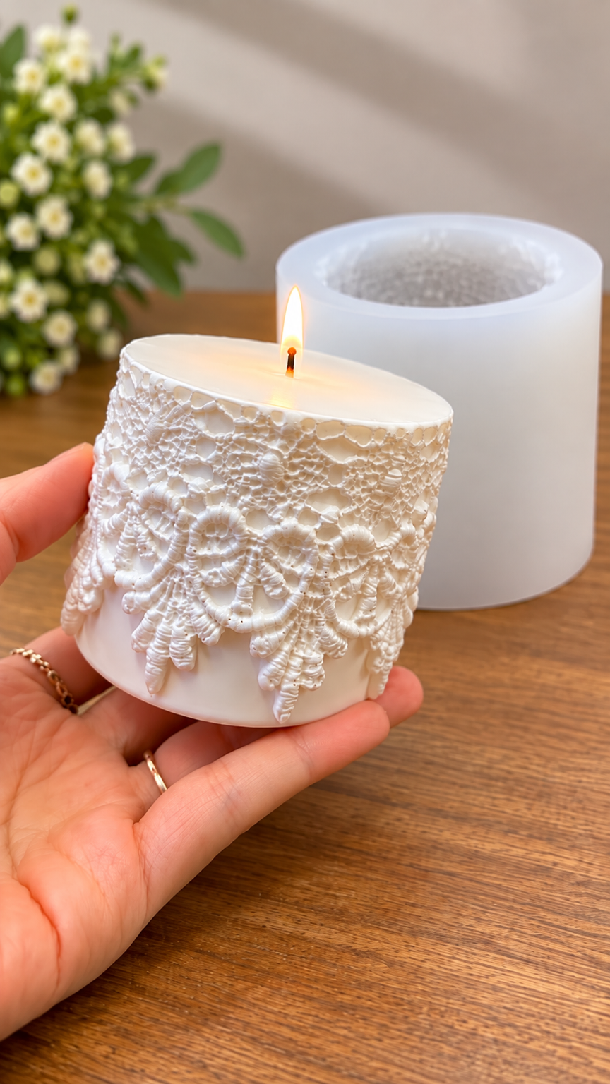 Silicone lace pillar candle