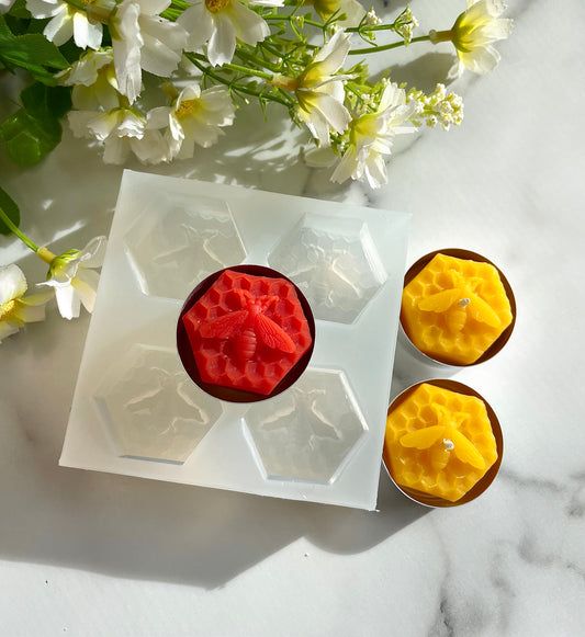 Silicone tealight candle mold - Queen bee on honeycomb