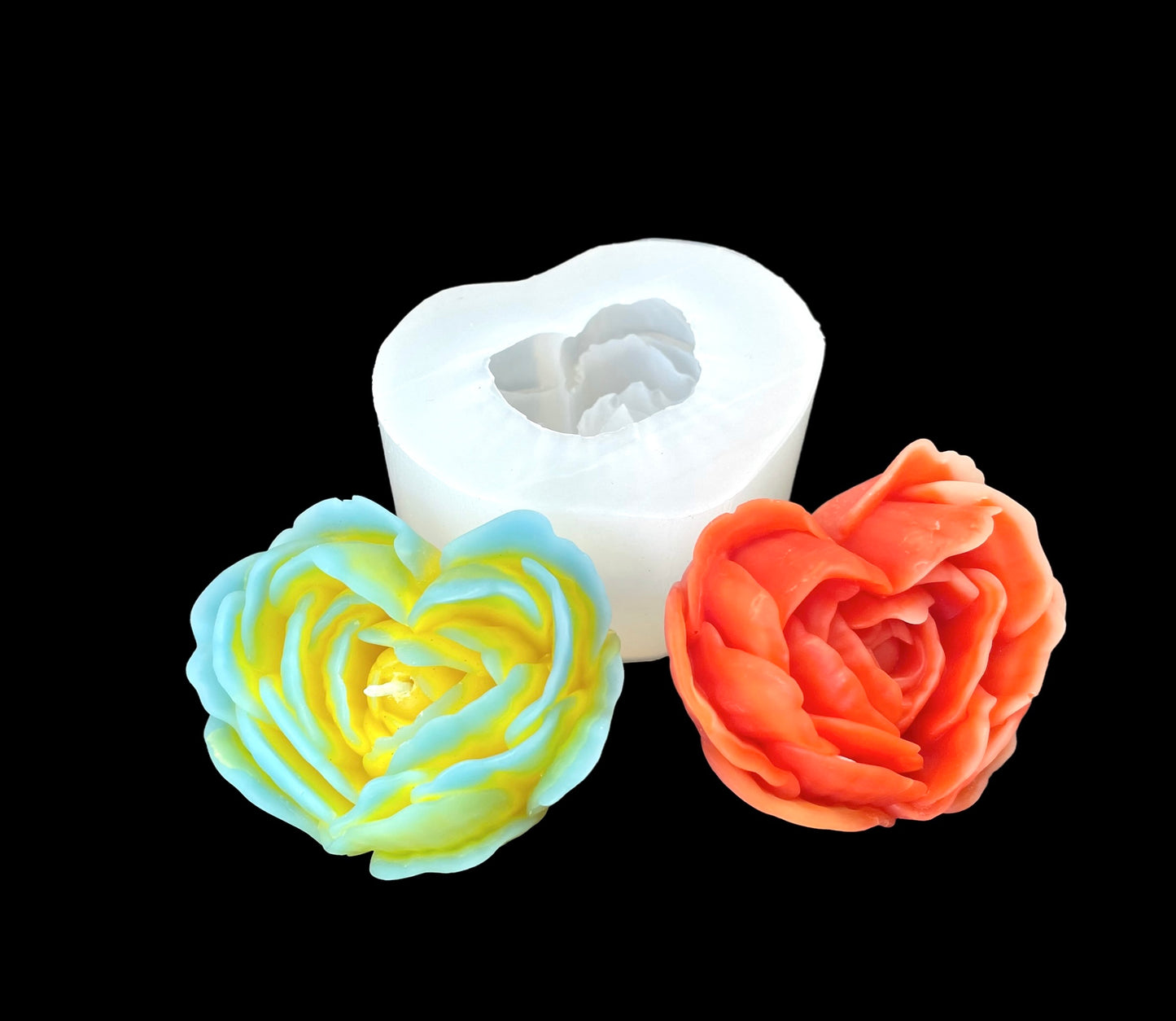 3D heart shaped rose flower mold 3”