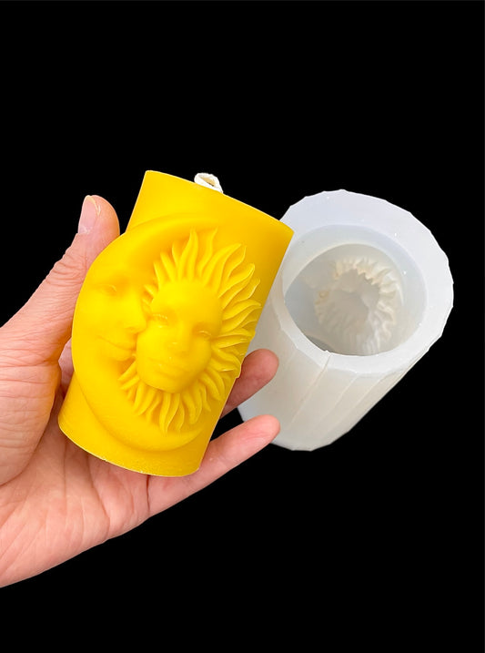 Silicone moon & sun face pillar candle mold 2” x 3 3/8”