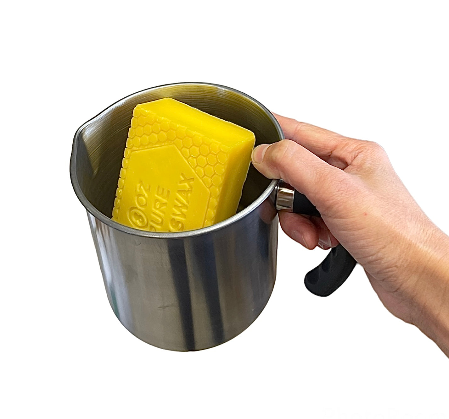 Stainless steel candle pouring pot with 100% pure beeswax