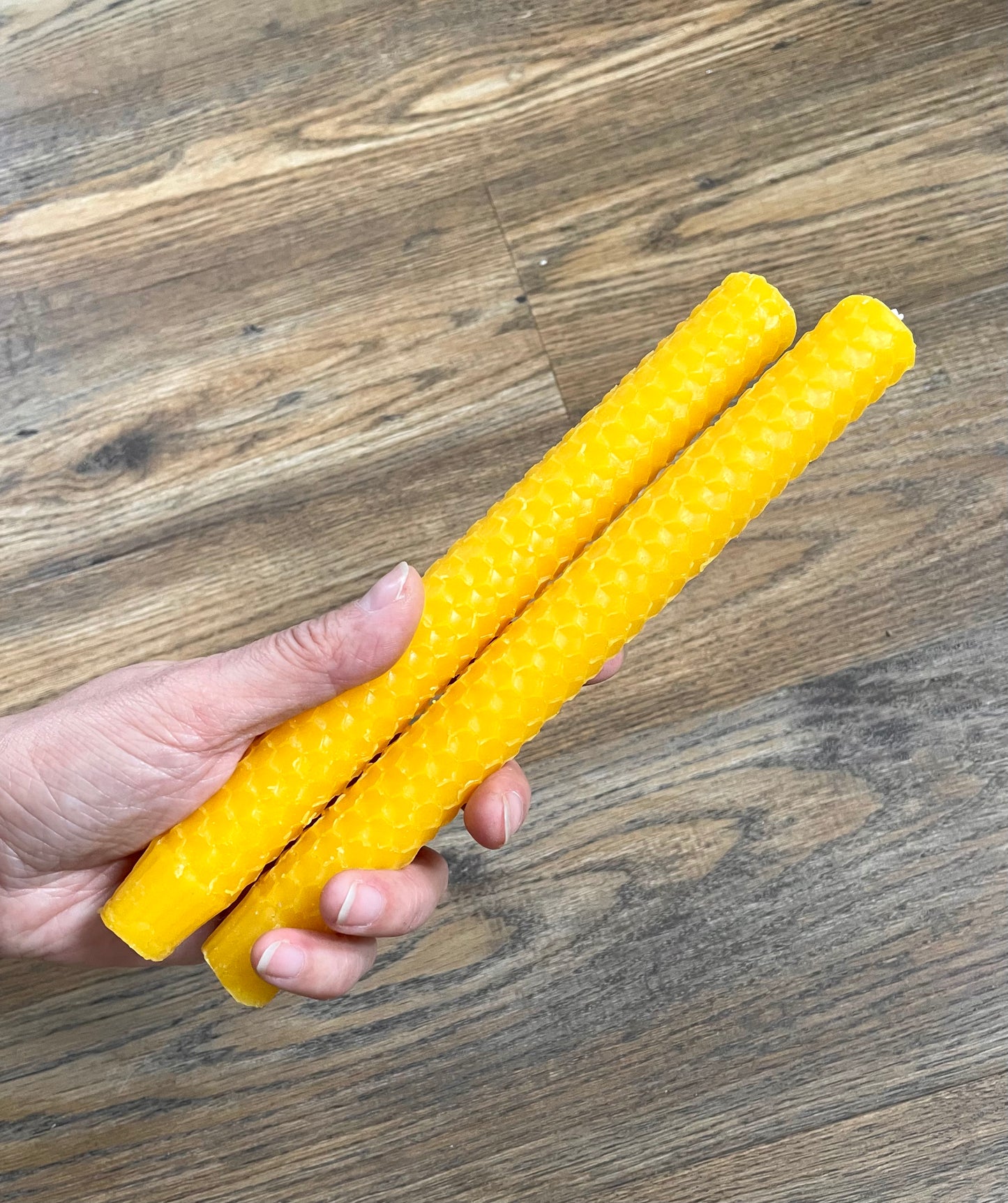 8” solid beeswax honeycomb tapers