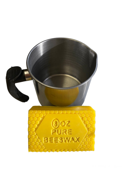 Stainless steel candle pouring pot with 100% pure beeswax