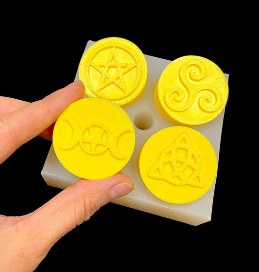 New Silicone Tea light candle Mold - witchcraft symbols - Pentagram - triple moon - pagan candle mold - spell candle mold
