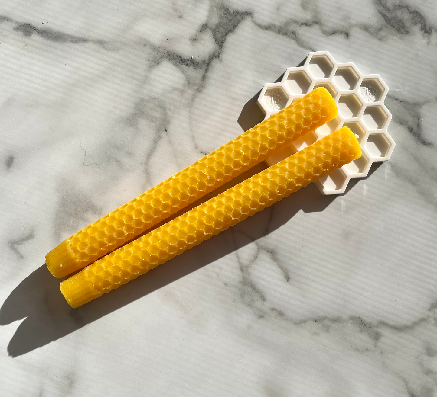 8” solid beeswax honeycomb tapers