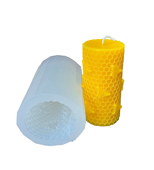 Honeycomb honeybee pillar candle mold  2 1/8” x 4 5/16”
