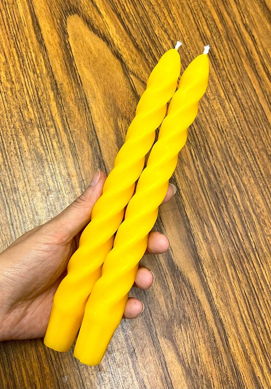 8.5” spiral pure beeswax taper candles - twisted beeswax tapers - dinner tapers - handmade