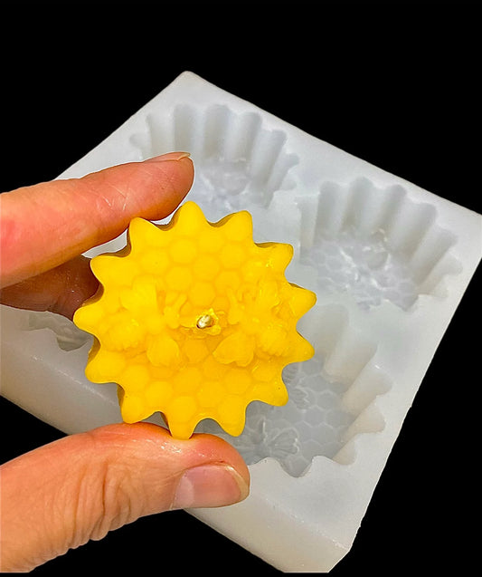 Silicone honey bee candle Mold - honeybee on honeycomb mold - floating candle mold - wax melt lotion bar - guest soap - chocolate mold