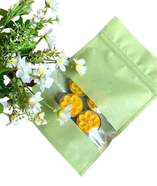 pack of 4 pure beeswax tealight candles - flower tea light - handmade candles