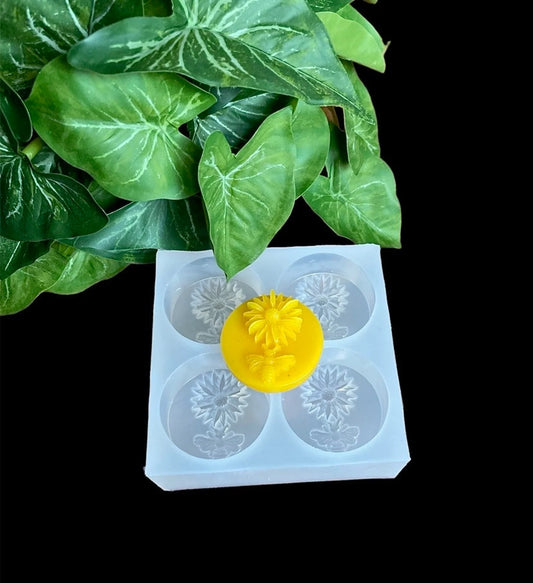 Silicone tealight candle mold - Magnus Coneflower with honeybee - wax melt lotion bar chocolate - guest soap