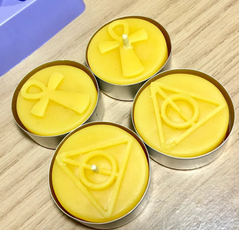 Silicone Tea light candle Mold ankh cross death hollow wiccan pagan mould wax melt lotion bar easy release 4 cavity Homemade