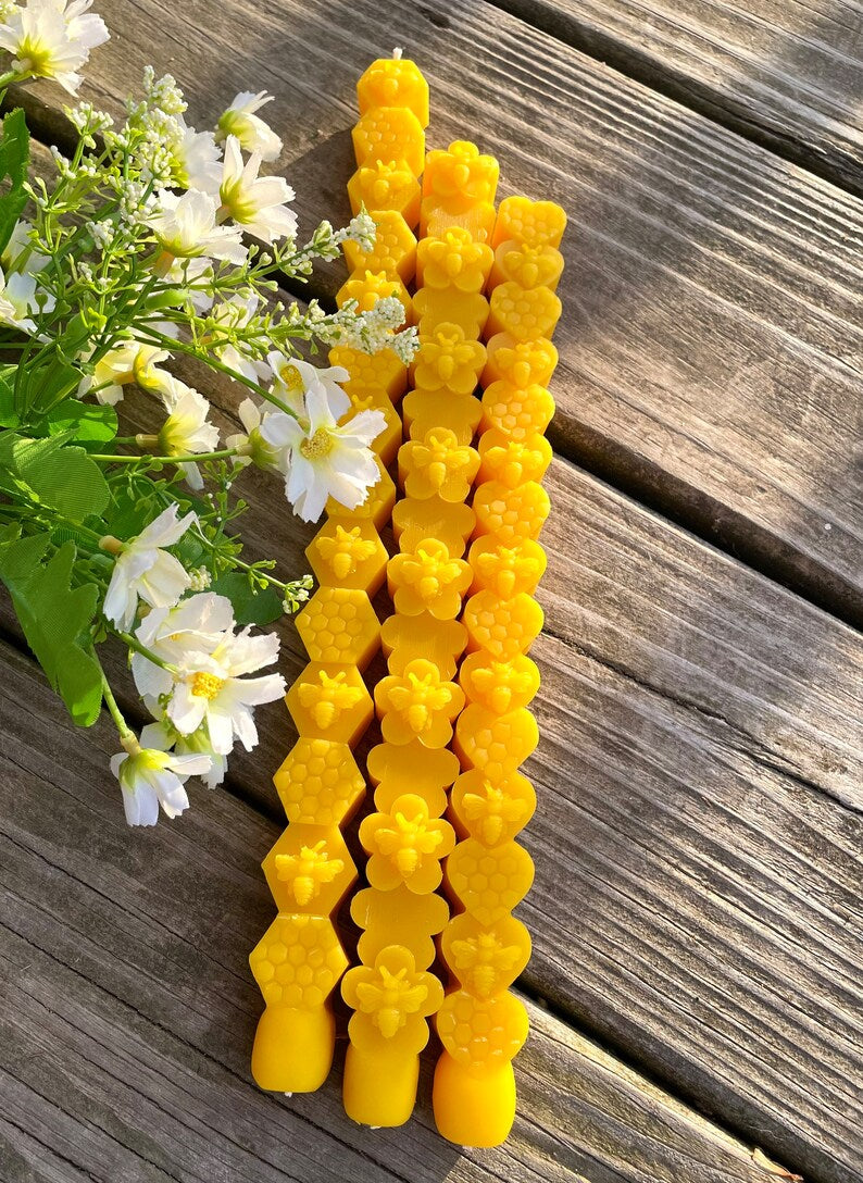 100% pure Beeswax taper candles - honeybee honeycomb taper candle - holiday gift - gift for her