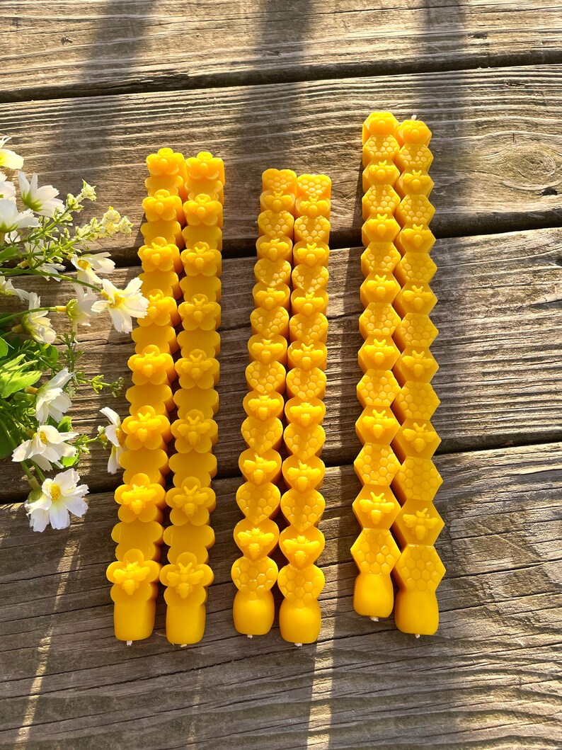 100% pure Beeswax taper candles - honeybee honeycomb taper candle - holiday gift - gift for her