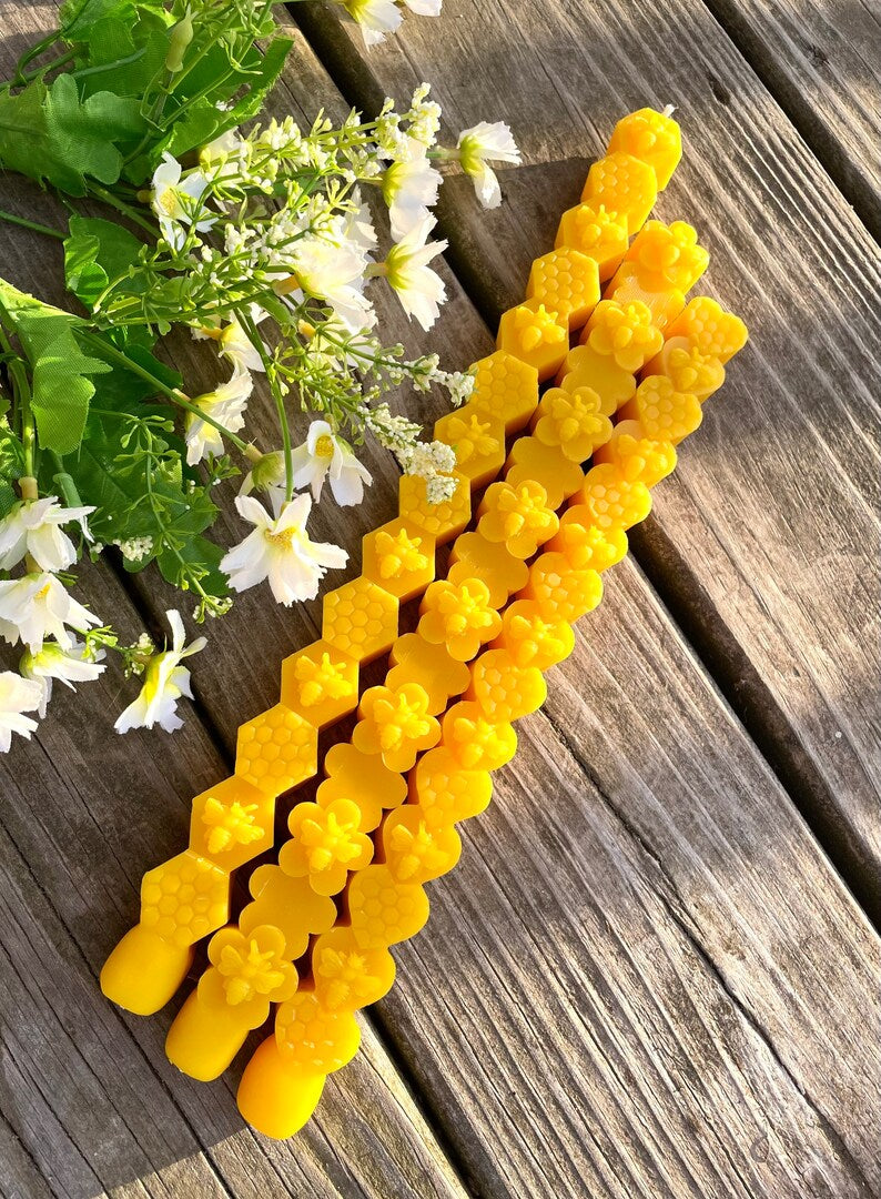 100% pure Beeswax taper candles - honeybee honeycomb taper candle - holiday gift - gift for her