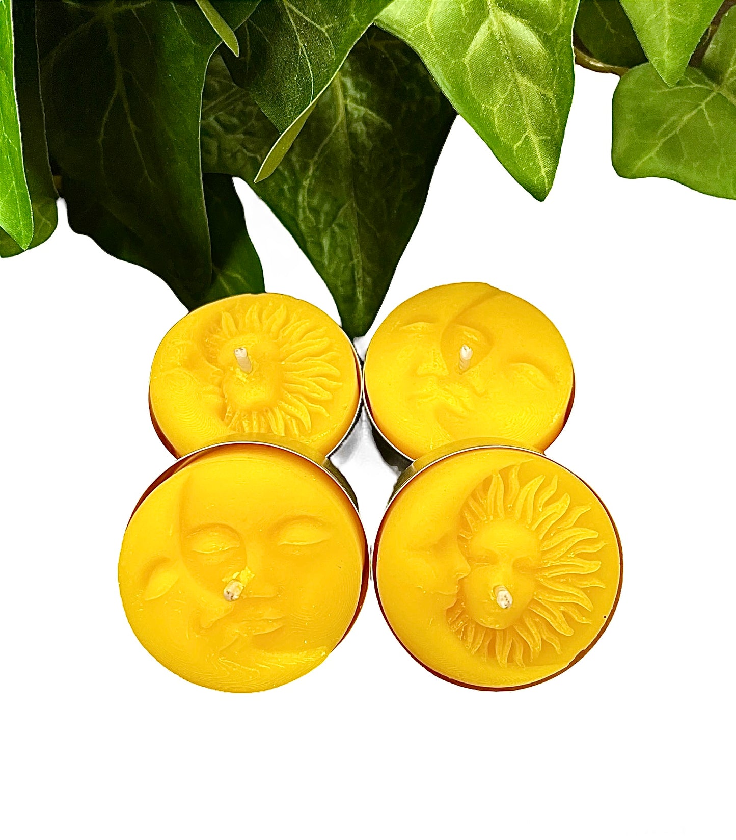 Pure beeswax tealight candles - moon face sun face - altar tealights