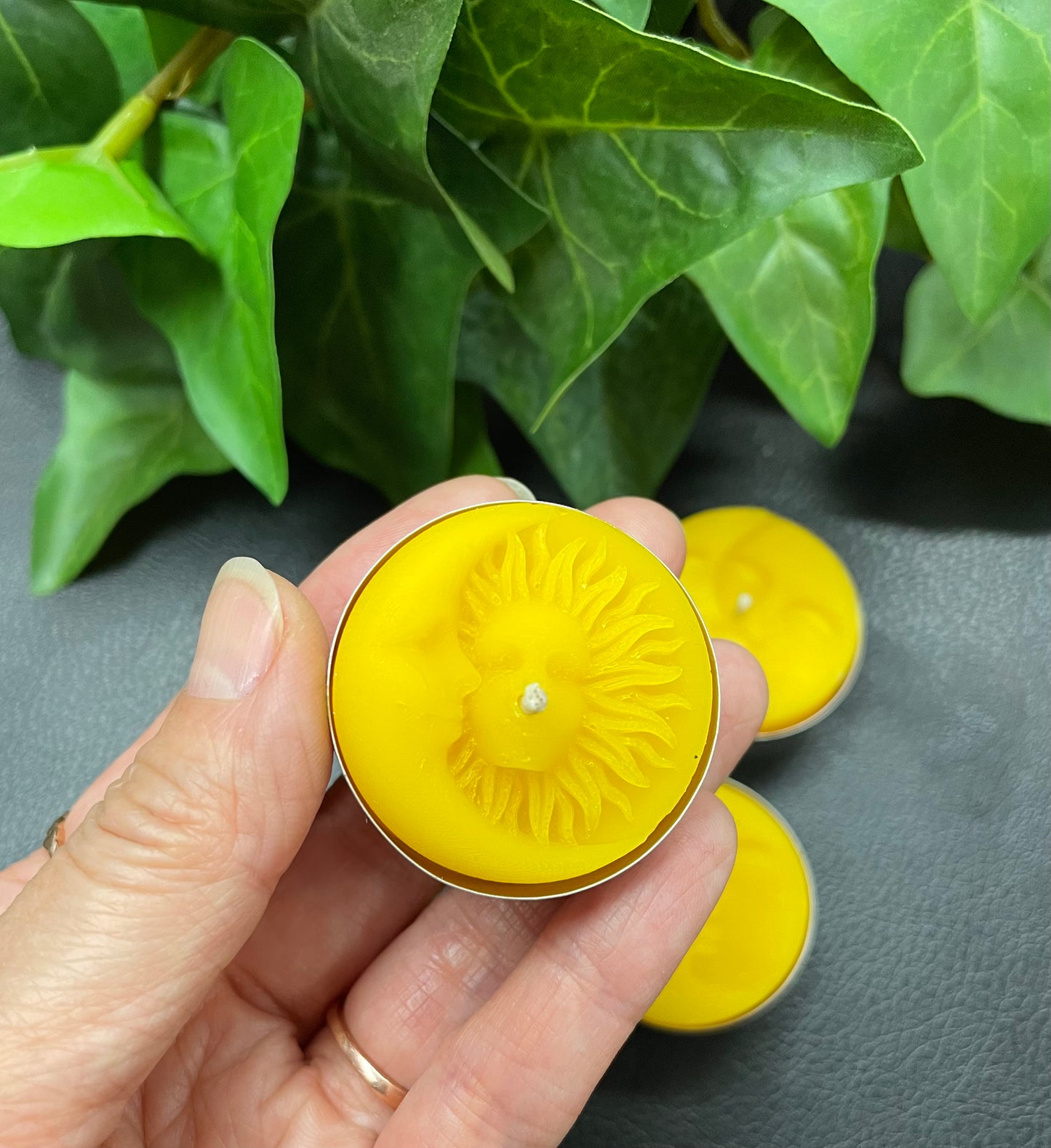 Pure beeswax tealight candles - moon face sun face - altar tealights