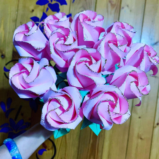 Dozen Origami Rose bouquet - paper Rose bouquet - Origami Roses - anniversary rose bouquet - valentine rose bouquet