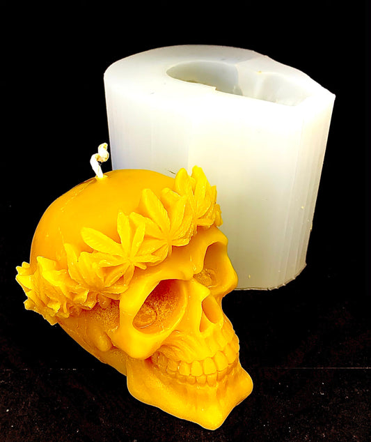 3D Silicone skull Mold - skull candle soap resin mold - skull with marijuana leaf - halloween mold